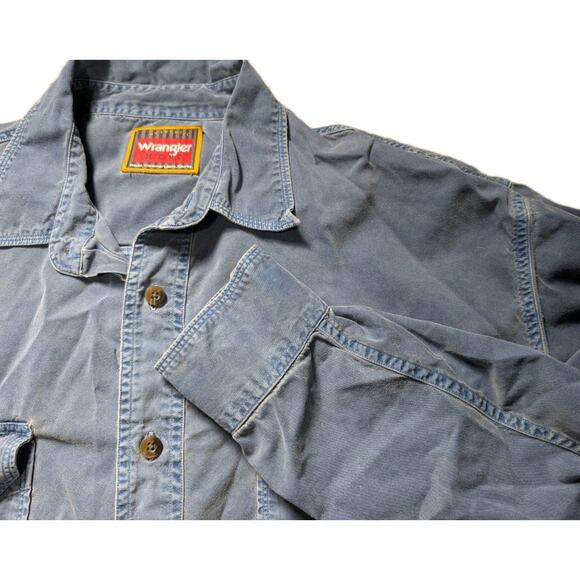 Wrangler Blue Men's Size Large Long Sleeve Button Up Check 100% Cotton Pleated - Picture 1 of 5